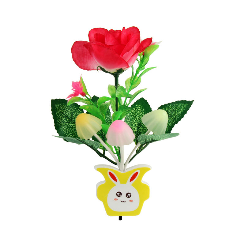 Contemporary Plastic Blooming Flower Wall Nightlight - Yellow/Pink/Peach Led Night Light With Plug