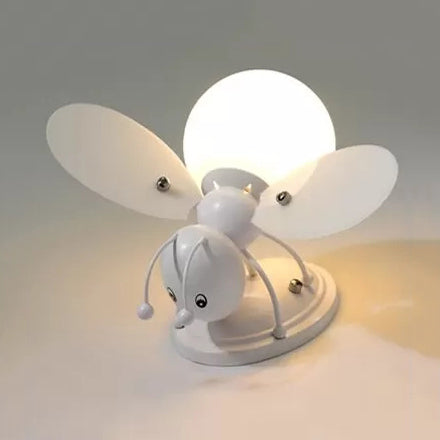 Rustic Bee Sconce Light - Single Bulb Metal Wall Lamp For Kindergarten Child Bedroom White