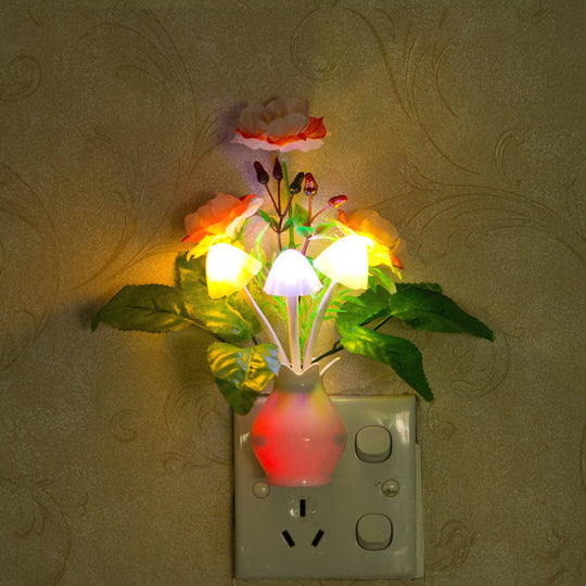 Modern Pink And Green Led Flower Vase Night Light - Multi-Colored Wall Lamp Multi-Color