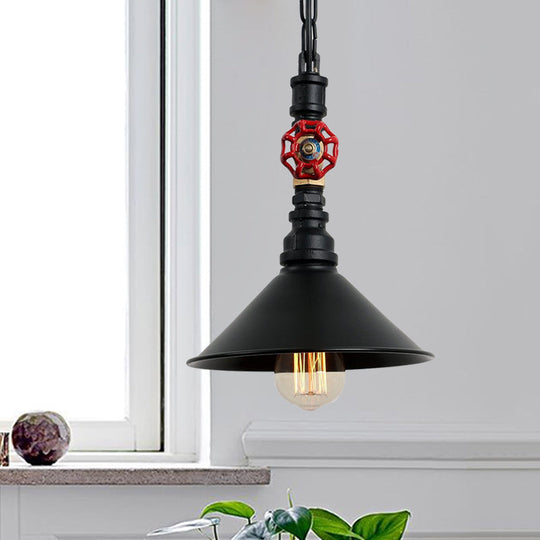 Industrial Metal Water Pipe And Valve Suspension Pendant - Black/Bronze Cone Shade