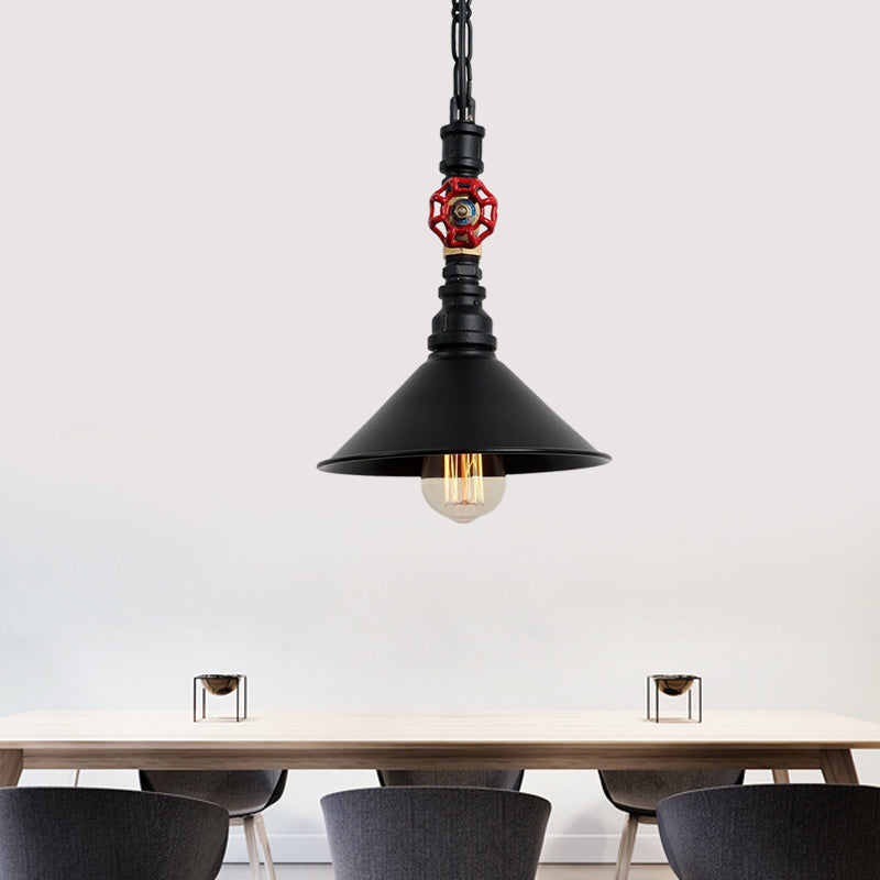 Industrial Metal Water Pipe And Valve Suspension Pendant - Black/Bronze Cone Shade