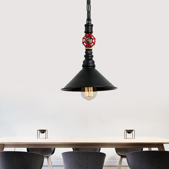 Industrial Metal Water Pipe And Valve Suspension Pendant - Black/Bronze Cone Shade