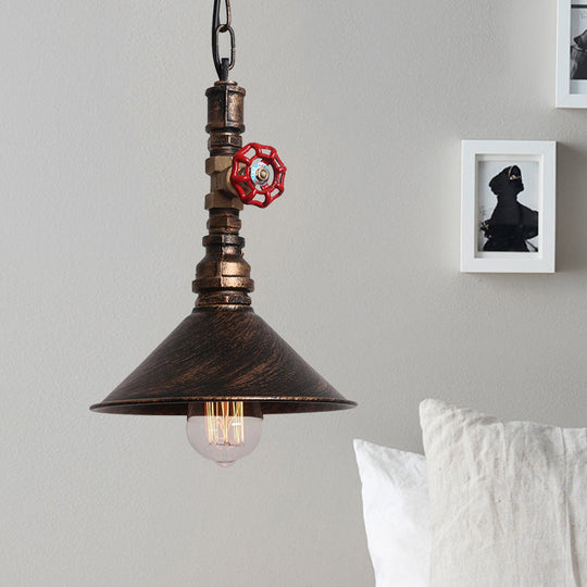 Industrial Metal Water Pipe And Valve Suspension Pendant - Black/Bronze Cone Shade