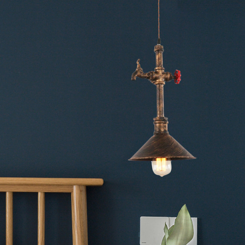 Iron Bronze Antique Pendant Light Fixture With Water Tap And Valve Design