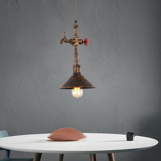Iron Bronze Antique Pendant Light Fixture With Water Tap And Valve Design