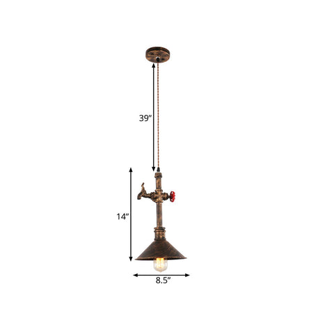 Iron Bronze Water Tap Antique Pendant Light Fixture With Valve Design