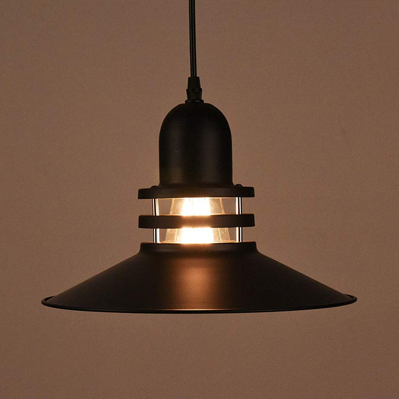 Iron Industrial Pendant Lamp With Cutout Design - Saucer Dining Table Light 1-Bulb Black Suspension