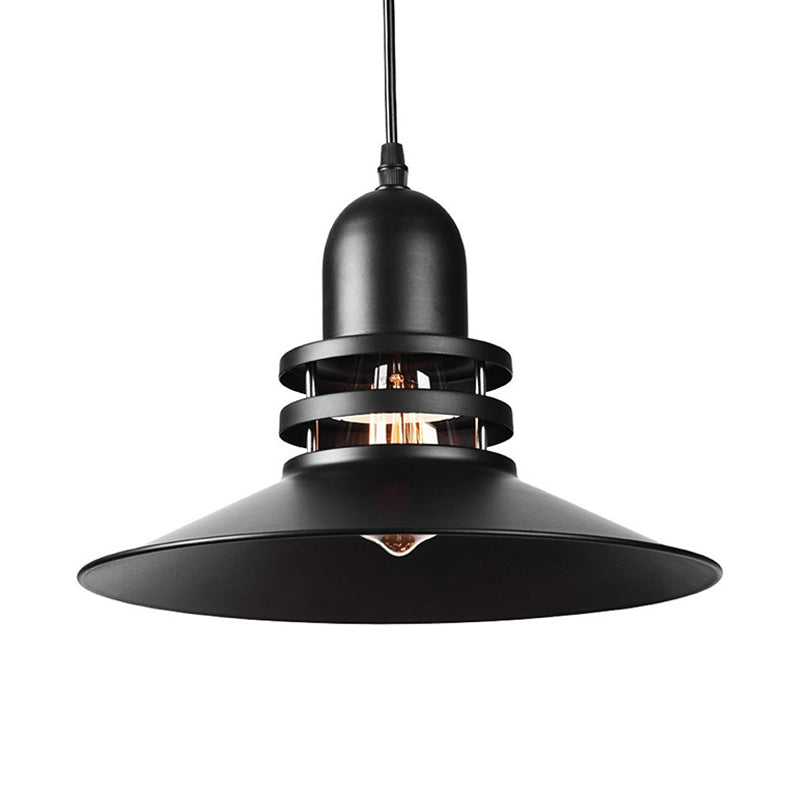 Iron Industrial Pendant Lamp With Cutout Design - Saucer Dining Table Light 1-Bulb Black Suspension