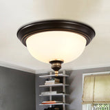 Modern Opal Glass 3-Bulb Black Flush Mount Ceiling Light Fixture For Bedroom