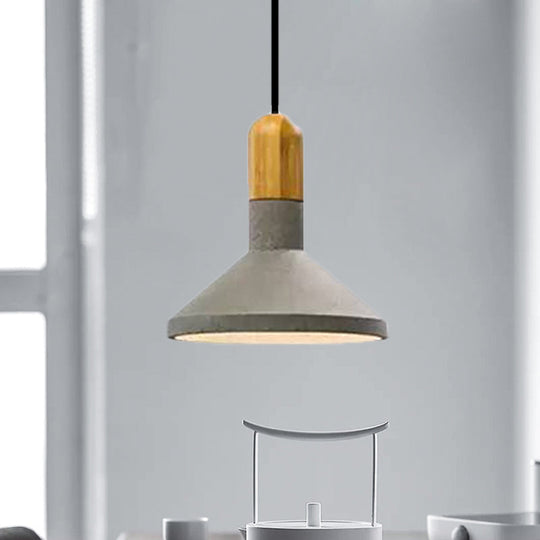 1-Light Cement Red/Black/Wood Hanging Lamp - Loft Style Pendant Ceiling Light For Dining Table
