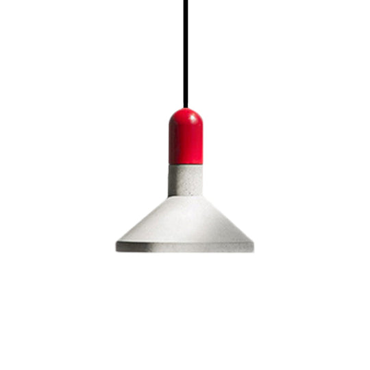 1-Light Cement Red/Black/Wood Hanging Lamp - Loft Style Pendant Ceiling Light For Dining Table
