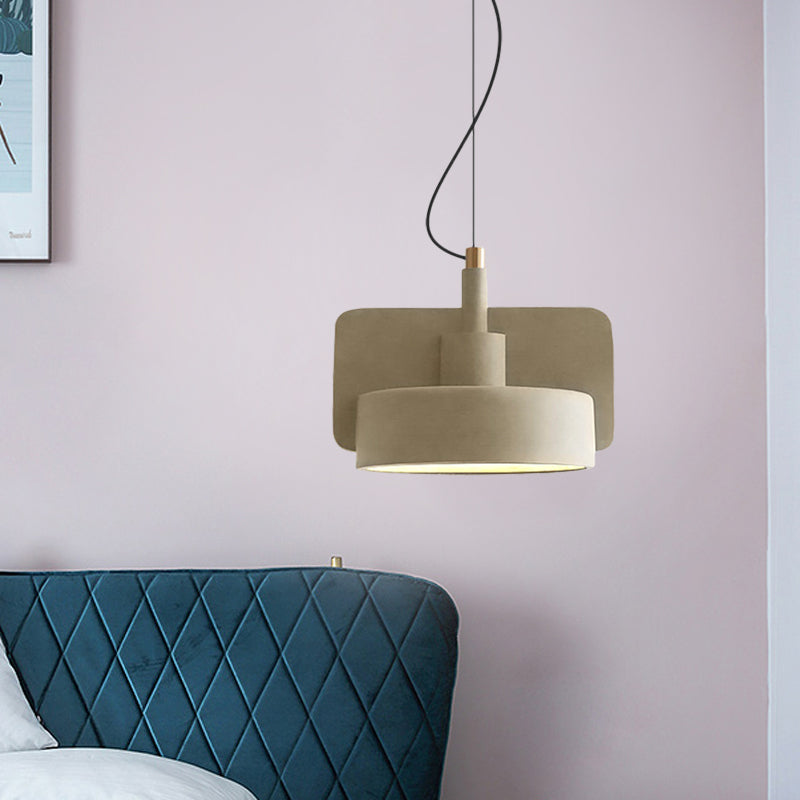 Minimalist Shallow Bowl Hanging Light With 1 Bulb - Red/Grey/Yellow