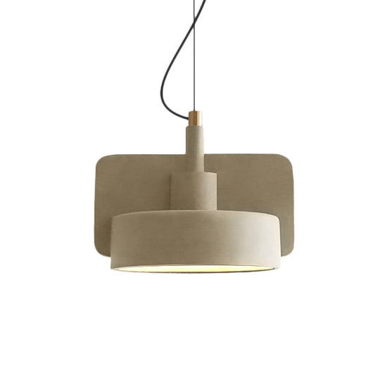 Minimalist Hanging Light: Cement Shallow Bowl Fixture For 1 Bulb Perfect Dining Table In