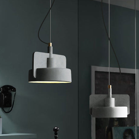 Minimalist Shallow Bowl Hanging Light With 1 Bulb - Red/Grey/Yellow