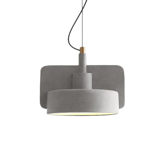 Minimalist Hanging Light: Cement Shallow Bowl Fixture For 1 Bulb Perfect Dining Table In