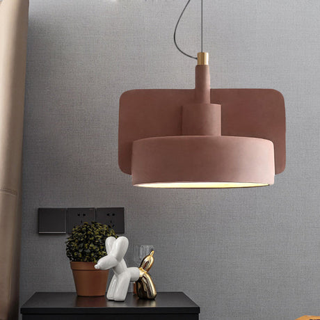 Minimalist Shallow Bowl Hanging Light With 1 Bulb - Red/Grey/Yellow