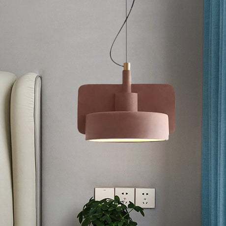 Minimalist Shallow Bowl Hanging Light With 1 Bulb - Red/Grey/Yellow Red