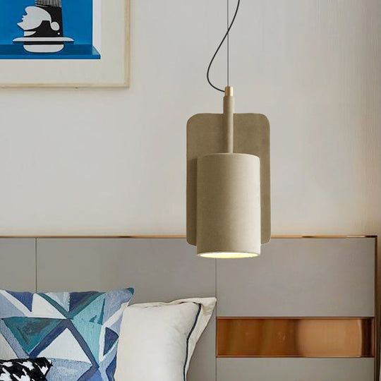 Modern Cement Drop Pendant - Factory Grey/Yellow/Red Half-Cylinder Ceiling Suspension Lamp