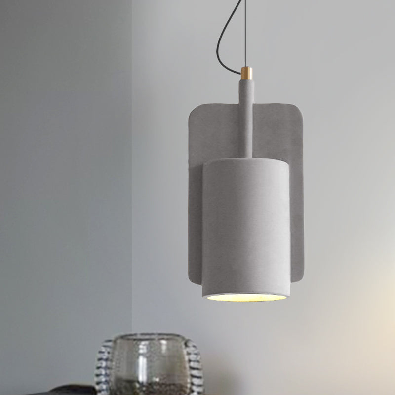 Modern Cement Drop Pendant - Factory Grey/Yellow/Red Half-Cylinder Ceiling Suspension Lamp