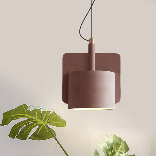 Nordic Single-Bulb Half Shade Pendant Light In Red/Grey/Yellow For Bedside