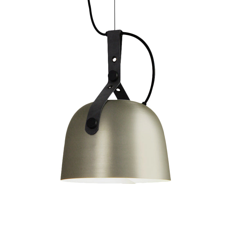 Iron Bowled Pendant Lamp: 1-Bulb Ceiling Light In Black/Copper/Silver With Leather Strap