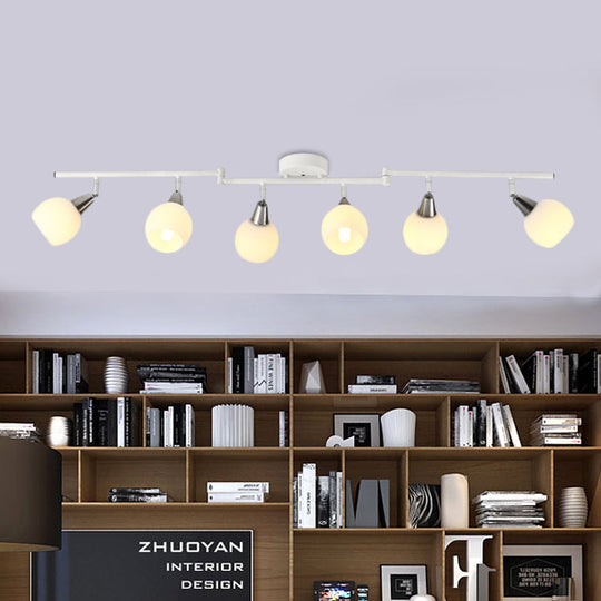 Semi Flush Industrial Black/White Iron Chandelier - Adjustable Linear Design With Dome Glass Shades