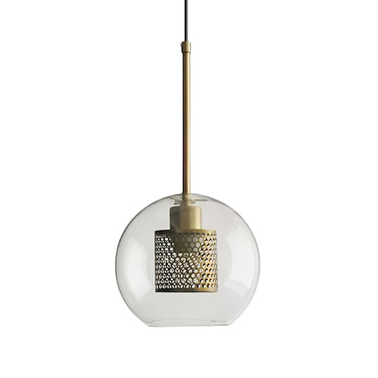Cylindrical Colonial Metal Mesh Bedroom Pendant Light With Clear Glass Shade Bronze/Silver Gray