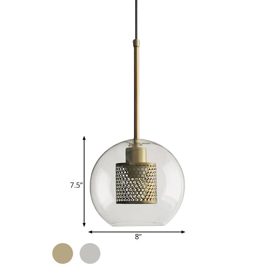 Cylindrical Colonial Metal Mesh Bedroom Pendant Light With Clear Glass Shade Bronze/Silver Gray