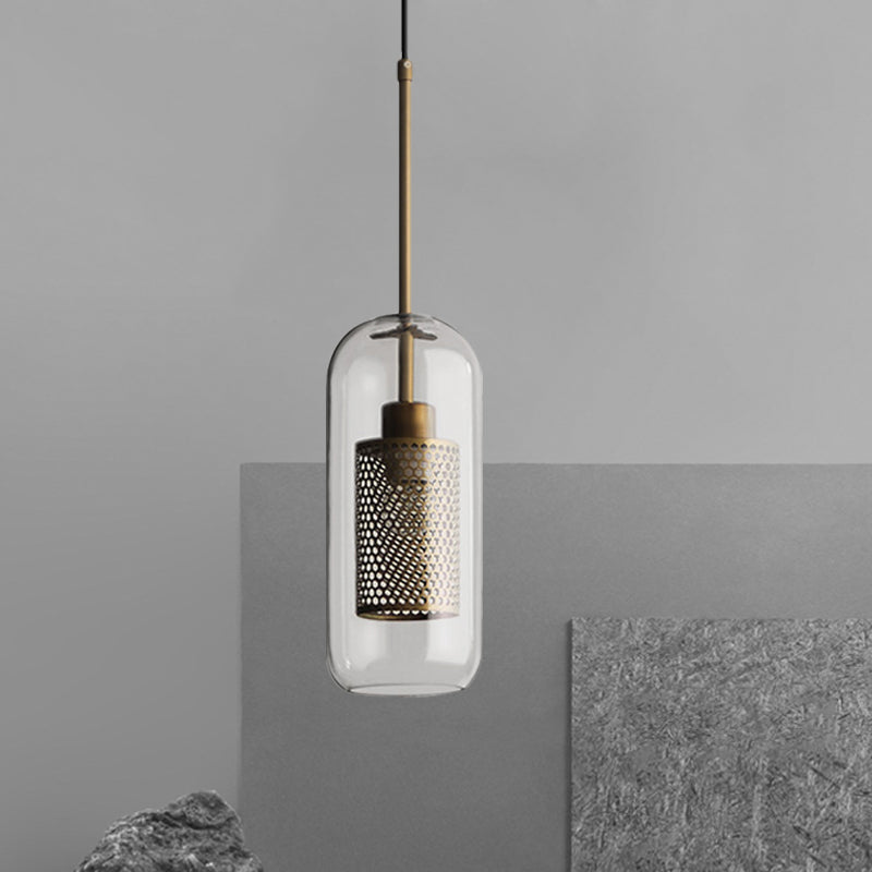 Bronze Colonial Metal Mesh Pendant Lamp With Clear Glass Shade 20.5/24.5 Tall