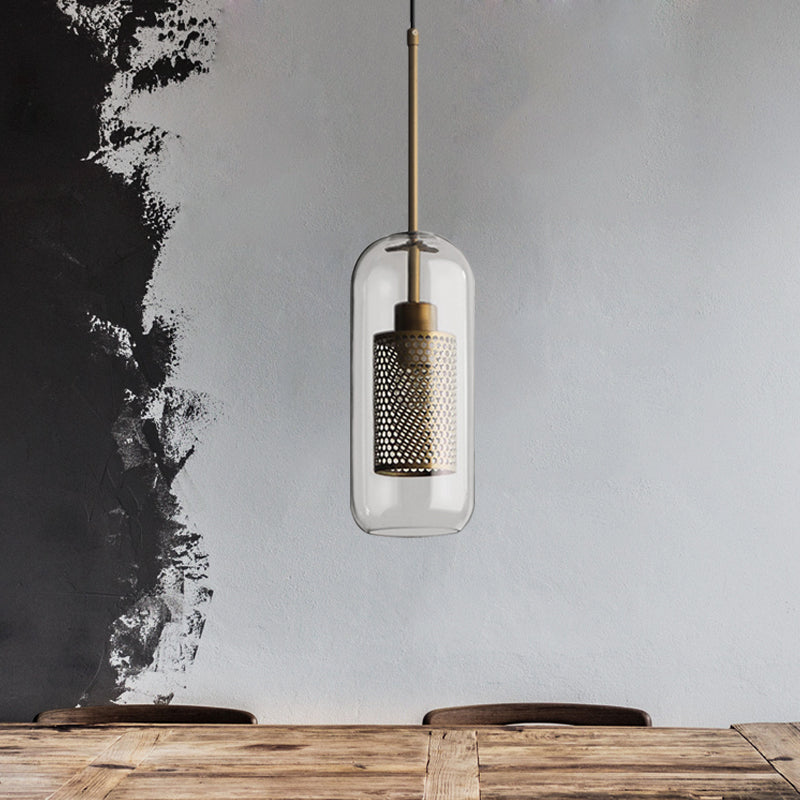 Bronze Colonial Metal Mesh Pendant Lamp With Clear Glass Shade 20.5/24.5 Tall