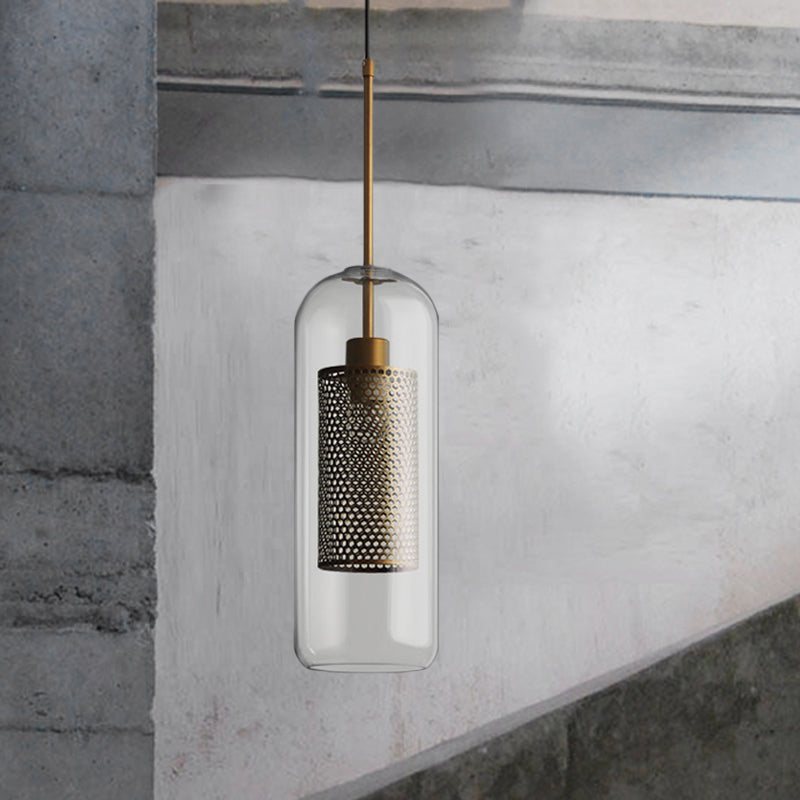 Bronze Colonial Metal Mesh Pendant Lamp With Clear Glass Shade 20.5/24.5 Tall