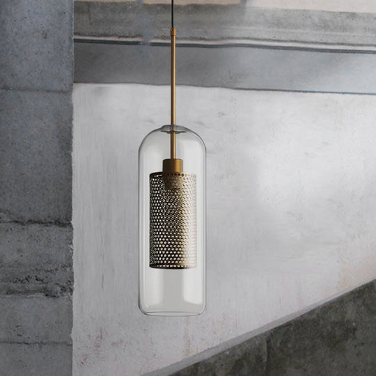 Bronze Colonial Metal Mesh Pendant Lamp With Clear Glass Shade 20.5/24.5 Tall