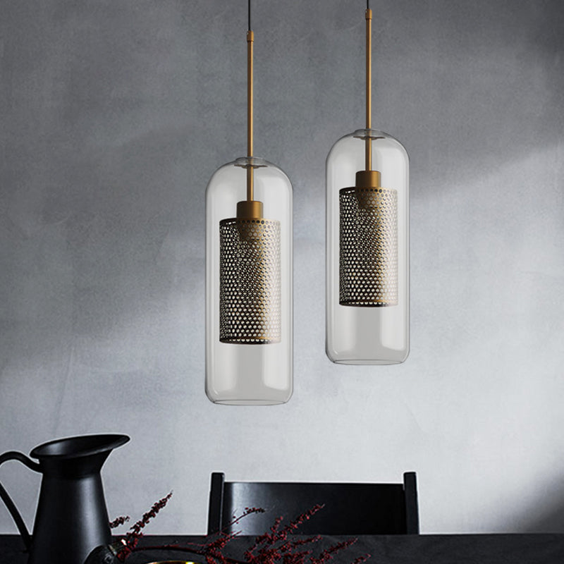 Bronze Colonial Metal Mesh Pendant Lamp With Clear Glass Shade 20.5/24.5 Tall