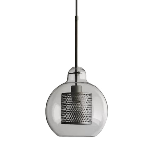 Clear Glass Globe Pendant Colonial 1 Head Restaurant Down Lighting - Bronze/Silver Gray With Metal