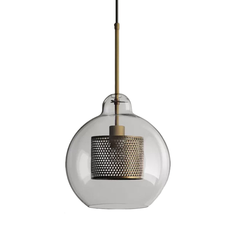 Clear Glass Globe Pendant Colonial 1 Head Restaurant Down Lighting - Bronze/Silver Gray With Metal