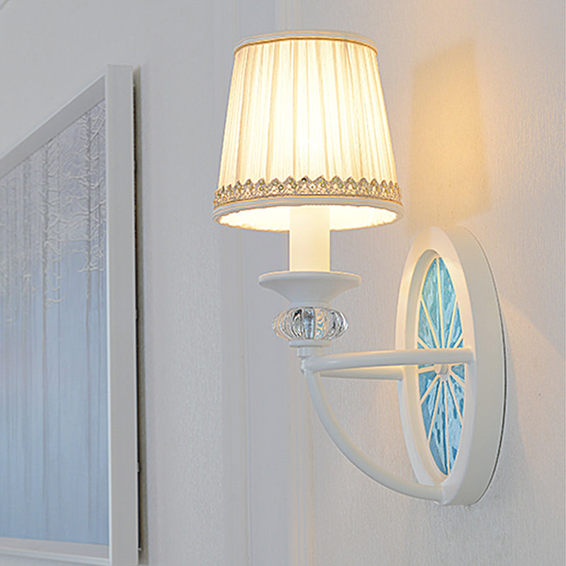 Modern Blue Elliptical Sconce Lamp - Wall Mounted Iron Light With Fabric Shade For Living Room