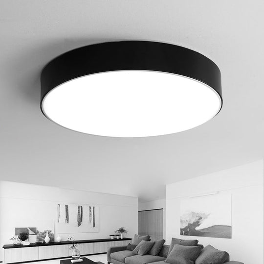 Nordic Short Drum Ceiling Flush Led Light In Black/White 16’/19.5’ Diameter Black / 16’