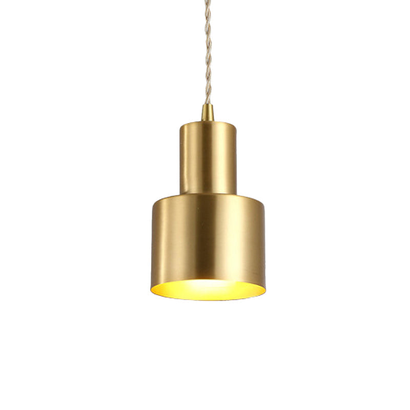 Gold Colonial Cylinder Pendant Light - 1 Bulb Iron Ceiling Lamp For Bedroom