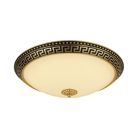 Frosted Glass Ceiling Fixture - Rustic Led Bedroom Flush Mount Lighting In Brass (Bowl Design