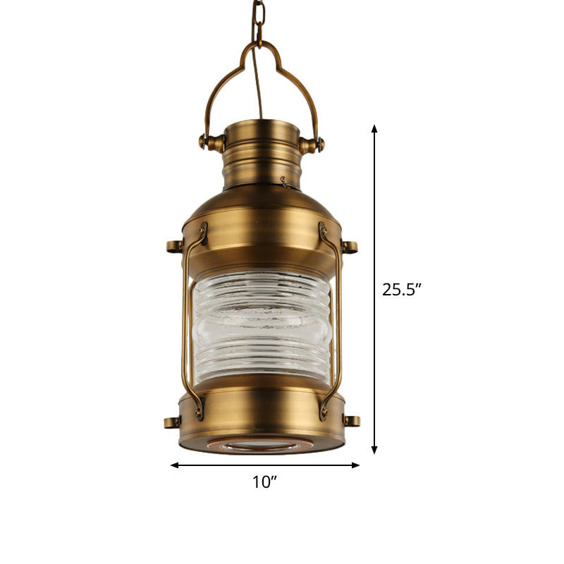 Hanging Lantern Cafe Light Kit - Industrial Iron Gold Suspended Pendant With Clear Glass Shade