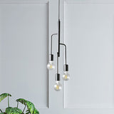 Industrial Iron Black Chandelier Pendant Light - 3 Heads Bare Bulb Hanging Lamp For Living Room