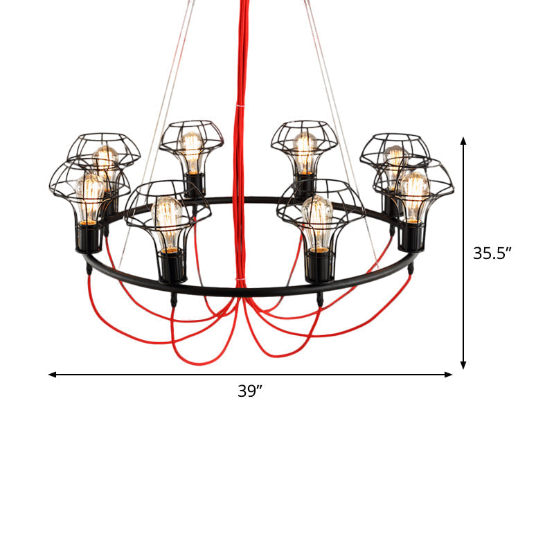 Iron Mushroom Cage Chandelier Light Industrial Pendant Lamp - 8 Heads Black Ideal For Restaurants