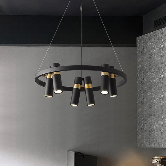 Modern Black Metal Pipe Pendant Chandelier - 6/9 Heads Round Design Ideal For Bedroom Ceiling