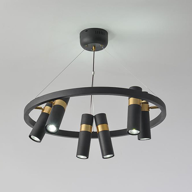 Modern Black Metal Pipe Pendant Chandelier - 6/9 Heads Round Design Ideal For Bedroom Ceiling