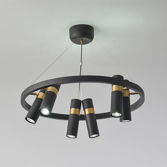 Modern Black Metal Pipe Pendant Chandelier - 6/9 Heads Round Design Ideal For Bedroom Ceiling