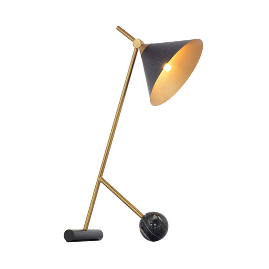 Vintage Metal Nightstand Lamp With Funnel Design White/Black And Marble Ball For Bedroom