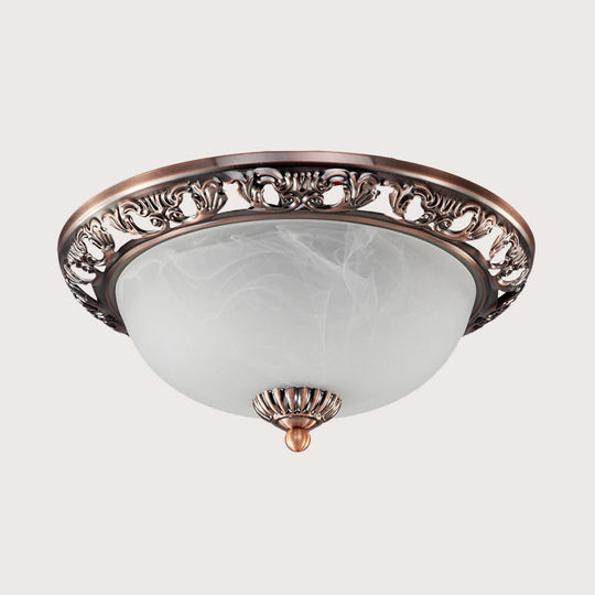 Opal Glass Flush Mount Ceiling Light In Bronze/Copper - Countryside 3 - Head Metal Fixture Wide