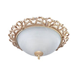 Brass 2 - Bulb Country Style Flushmount Lighting - Cream Glass Bowl Shade 13’/15’ Wide Ideal