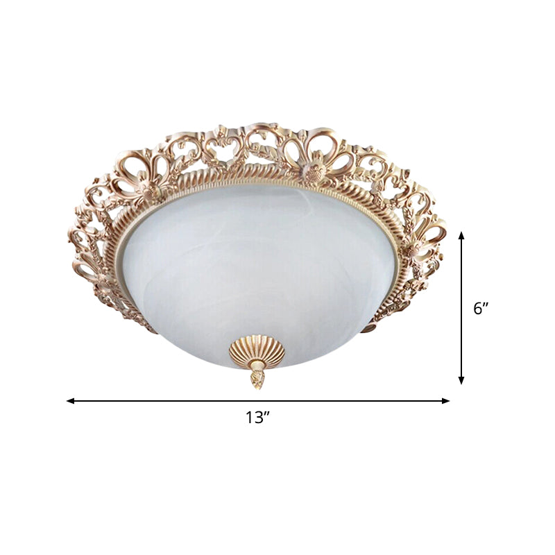 Brass 2 - Bulb Country Style Flushmount Lighting - Cream Glass Bowl Shade 13’/15’ Wide Ideal