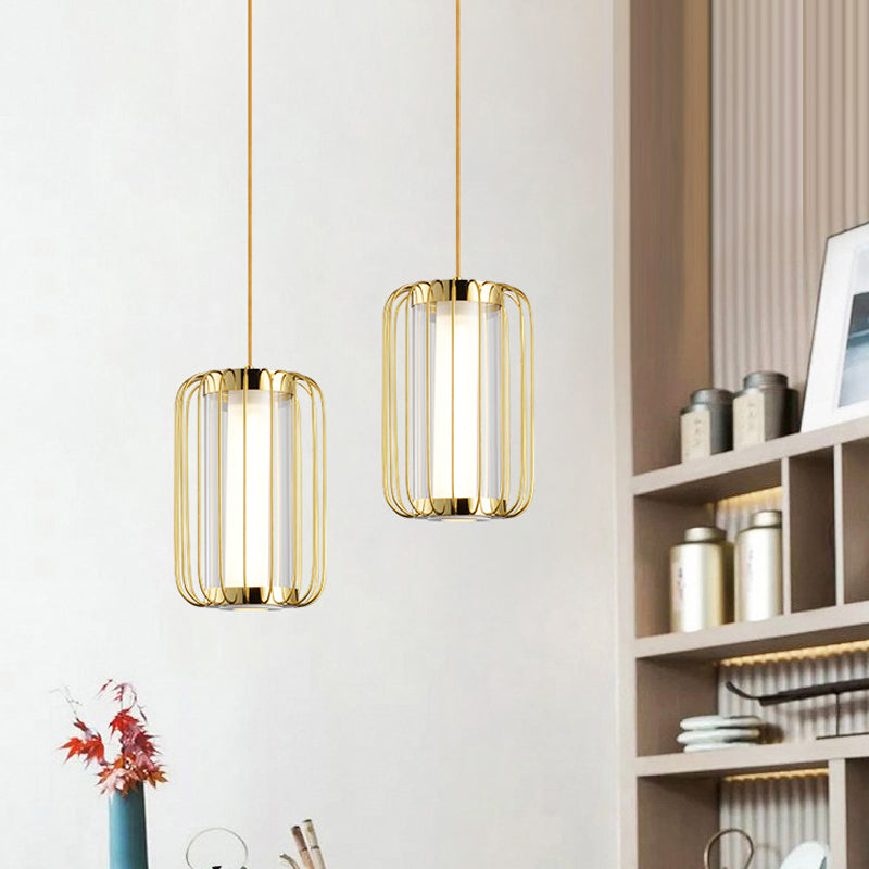 Colonial Cylinder Clear Glass 1-Head Pendant Lighting Kit With Metal Frame - Perfect For The Bedroom